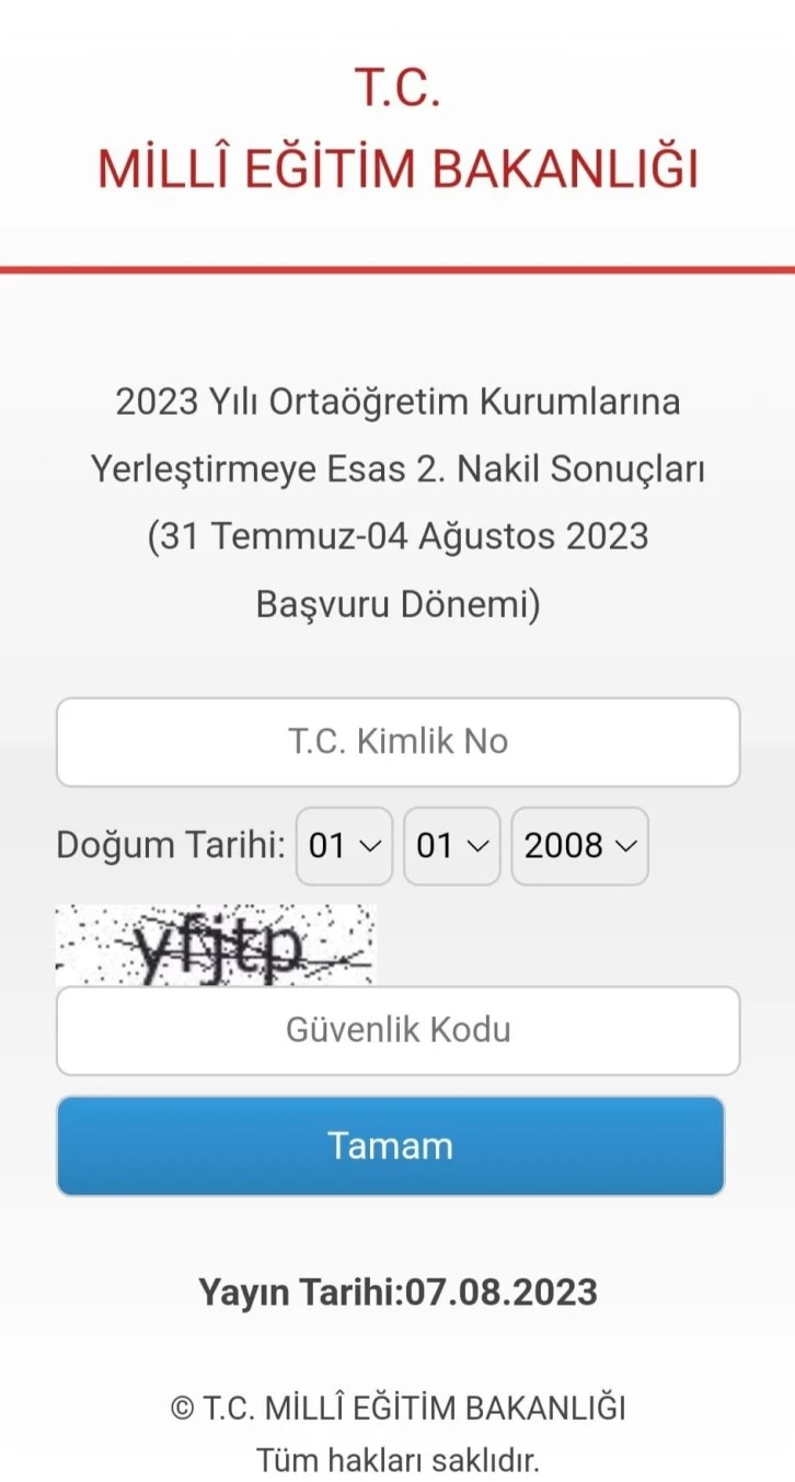 2'nci Nakil Sonuçları Açıklandı 