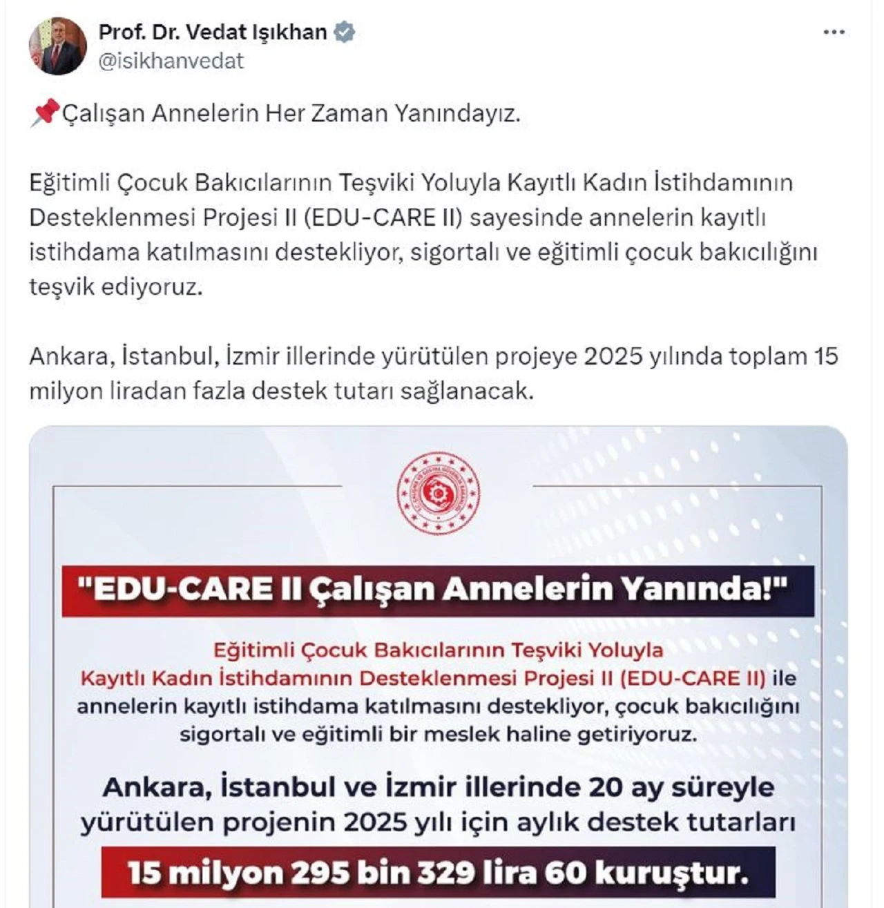 Çalışan annelere 15 milyon liradan fazla destek sağlanacak