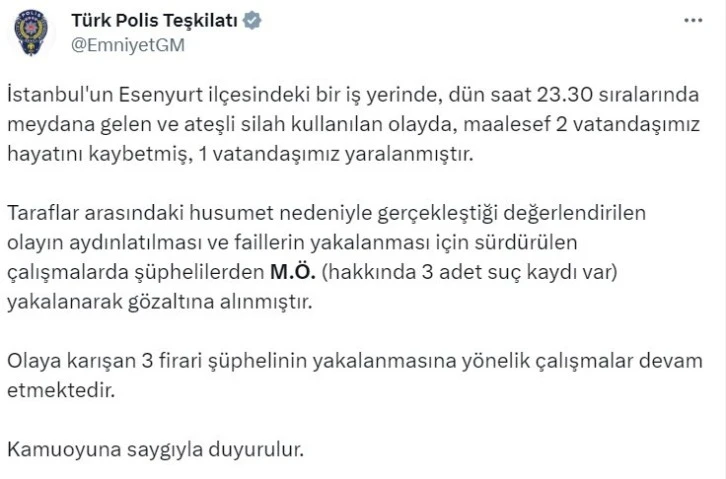 Emniyetten Silahlı Saldırı Hakkında Açıklama 