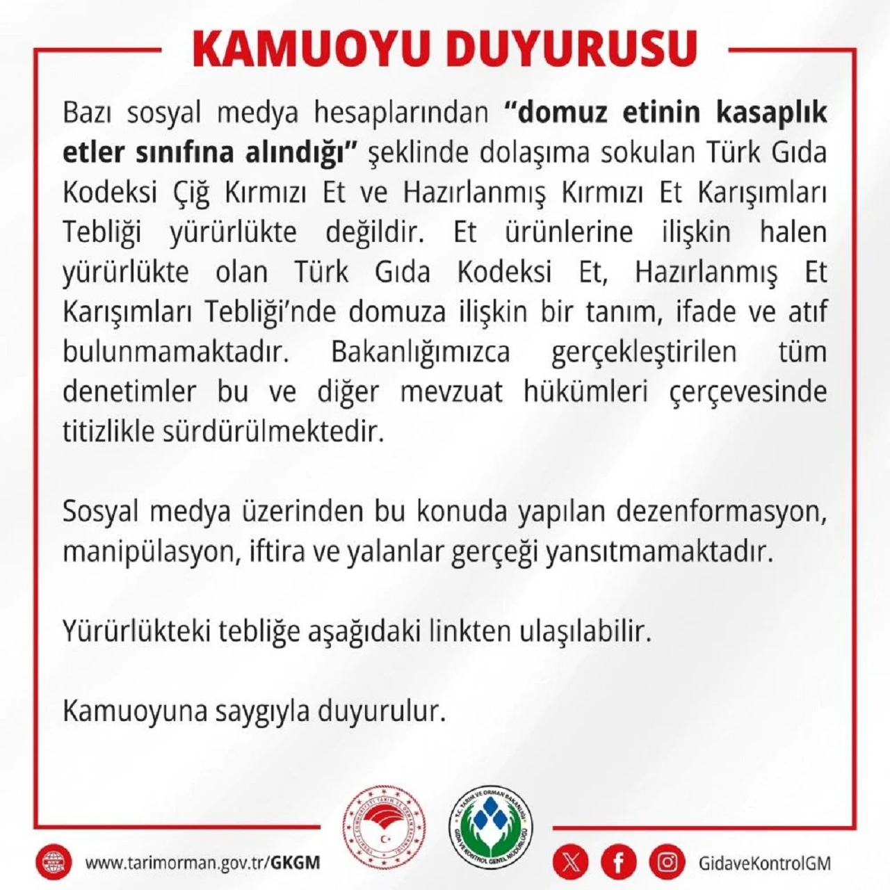 Gıda ve Kontrol Genel Müdürlüğü domuz eti iddialarını yalanladı