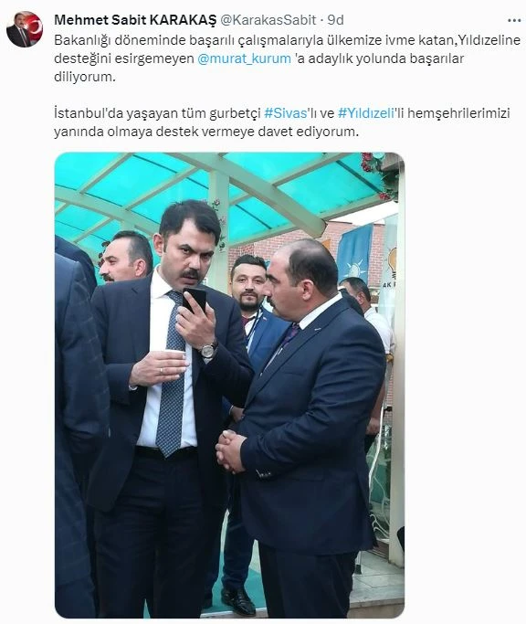 Karakaş'tan Kurum'a Destek Çağrısı