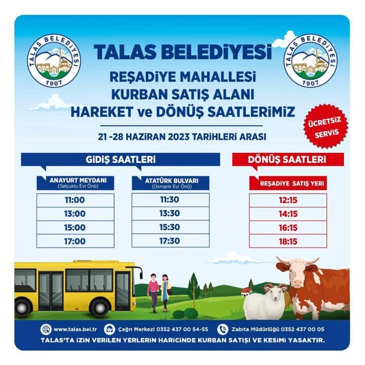 Kurban Satış Alanına Ücretsiz Servis