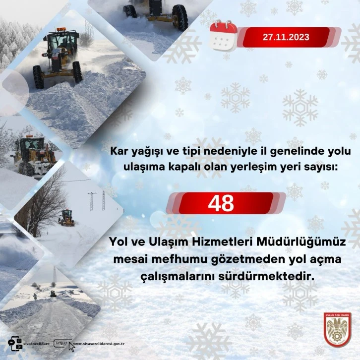 Sivas’ta 48 Yerleşim Yeri Ulaşıma Kapalı