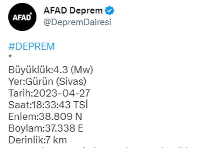 Sivas'ta Korkutan Deprem