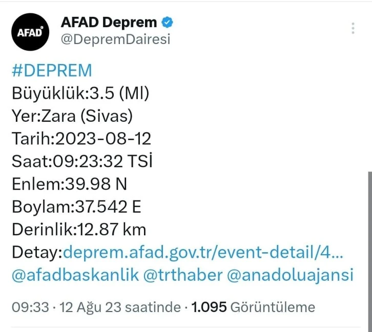 Zara'da Korkutan Deprem 