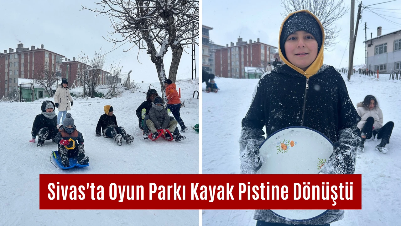 Sivas'ta Oyun Parkı Kayak Pistine Dönüştü