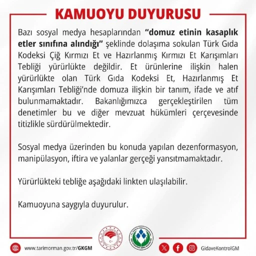 Gıda ve Kontrol Genel Müdürlüğü domuz eti iddialarını yalanladı