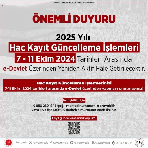 Hac Kayıt Güncelleme 7 Ekim'de Yeniden Açılıyor