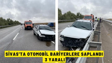 Sivas'ta Otomobil Bariyerlere Saplandı: 3 Yaralı